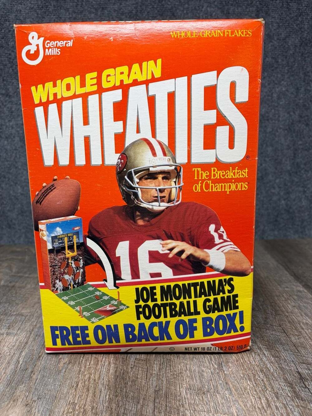 1991 VTG unopened General Mills Wheaties Cereal Box Featuring Joe Montana's game